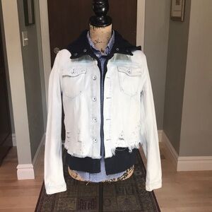 Free People Distressed Light Denim, Navy Lined Hoodie Jacket. Size Small.